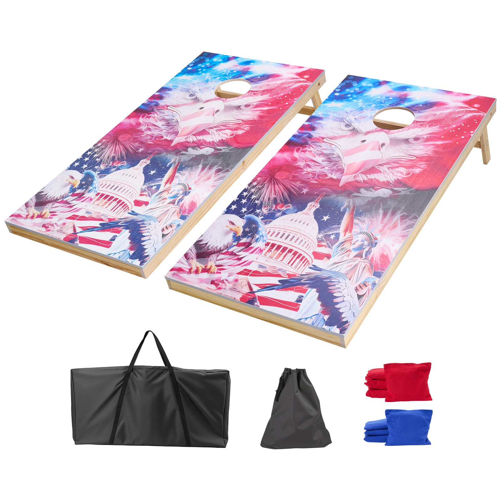 Cornhole mängukomplekt (120 x 60 cm), täispuidust portatiivsed lauad, 8 hernekotti ja kandekott, täiskasvanutele