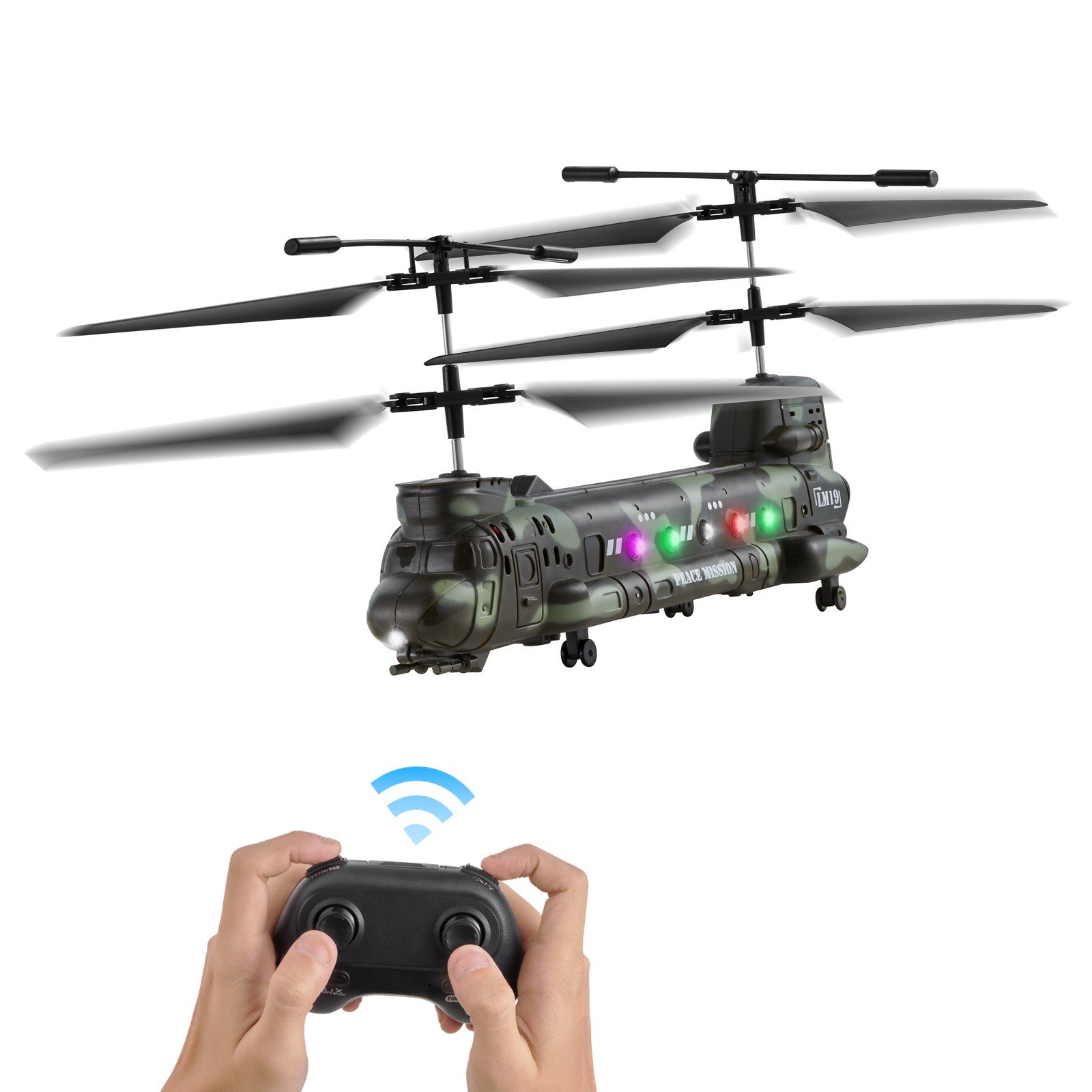 Kaugjuhitav militaarhelikopter (RC), 3,5-kanaliga, lennuaeg 20 min, LED-tuled, alates 8. eluaastast