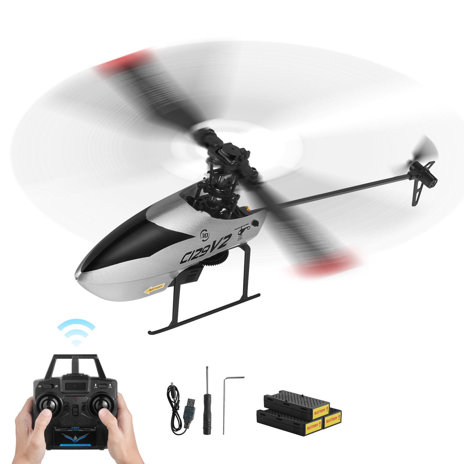 Kaugjuhitav helikopter (RC), 4-kanaliga treeningmudel güroskoobiga, lennuaeg 39 min, alates 8. eluaastast