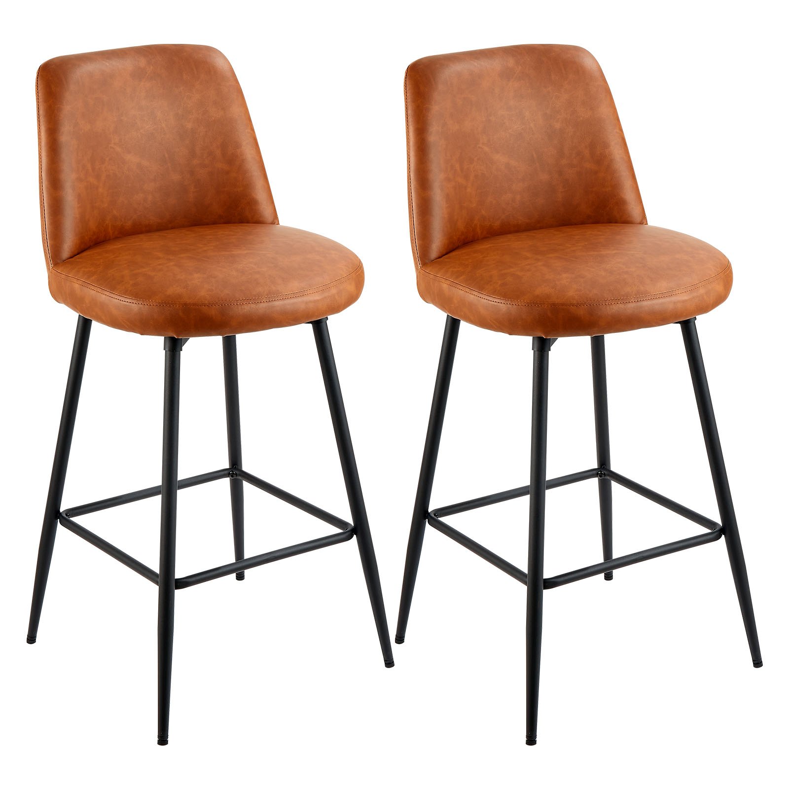 Baaritoolid (2 tk komplekt, kõrgus 69 cm), modernsed pöörlevad PU-nahast toolid metalljalgadega, pruun