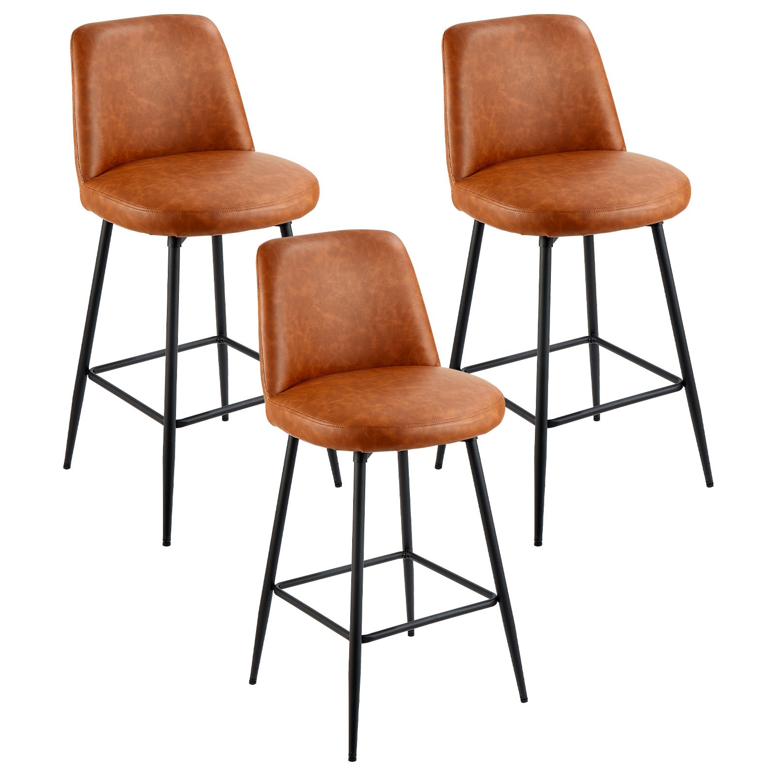 Baaritoolid (3 tk komplekt, kõrgus 69 cm), modernsed pöörlevad PU-nahast toolid metalljalgadega, pruun