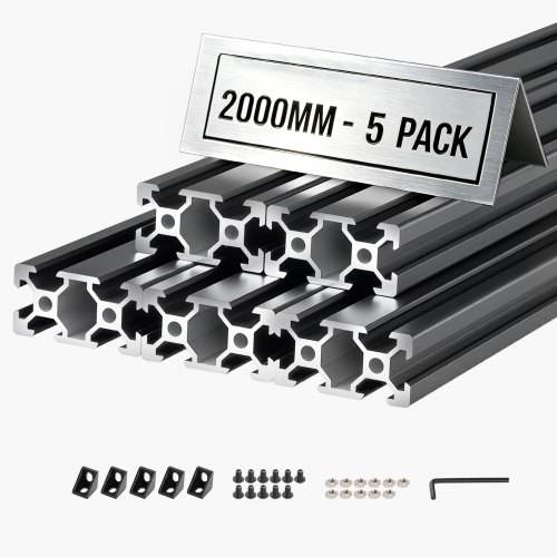 5PCS 2040 alumiiniumist ekstrusioonprofiil, 78,74 tolli 2000 mm, V-pilu Euroopa standardile vastav anodeeritud lineaarne siin, ülitugev ekstrudeeritud alumiiniumist siin, 3D-printeri osade ja CNC isetegemise töölaua jaoks, must
