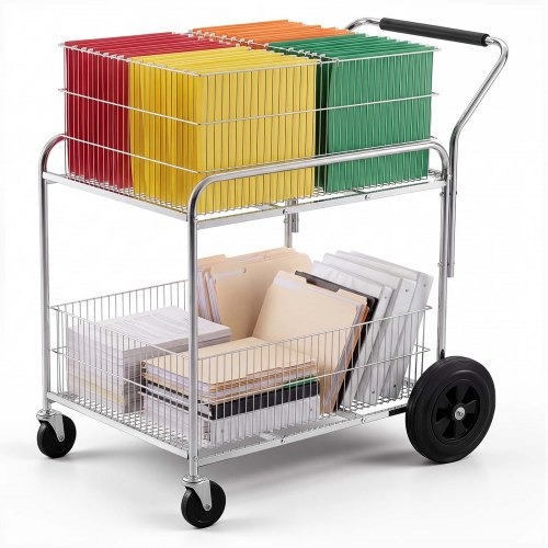 Tugev 2-tasandiline traatriiulitega dokumendi- ja postikäru lukustatavate ratastega, kandevõime 264,55 naela / 120 kg, 37,6 × 22,4 × 38 tolli, kontori arhiiviruumi