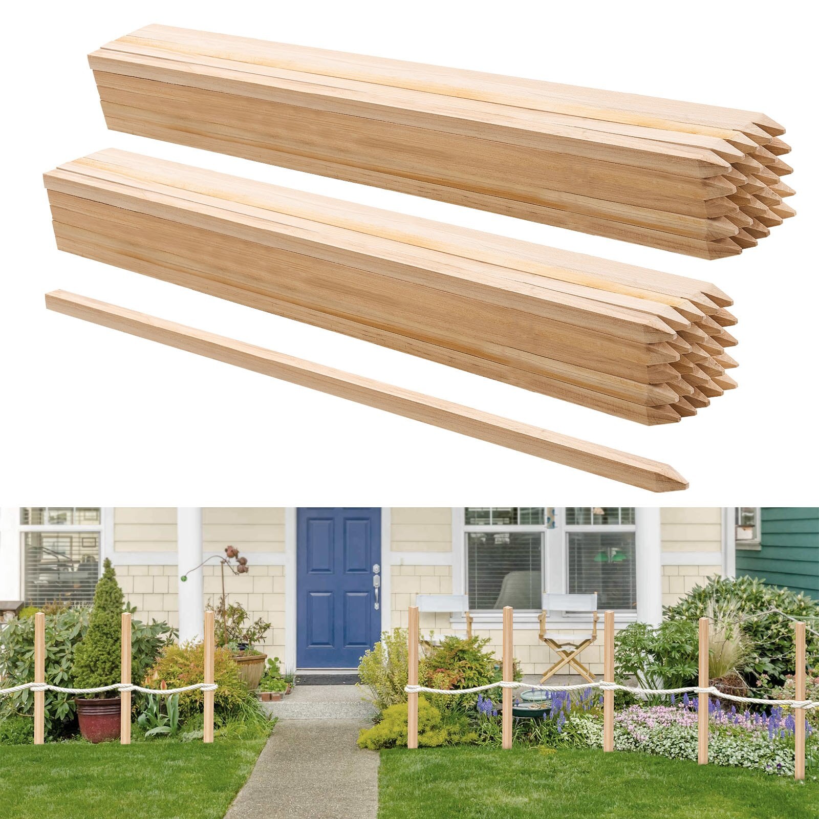 Puidust aiavaiad, 50 tk 19,05 x 19,05 x 914,4 mm, maamõõtmise tasandusvaiad
