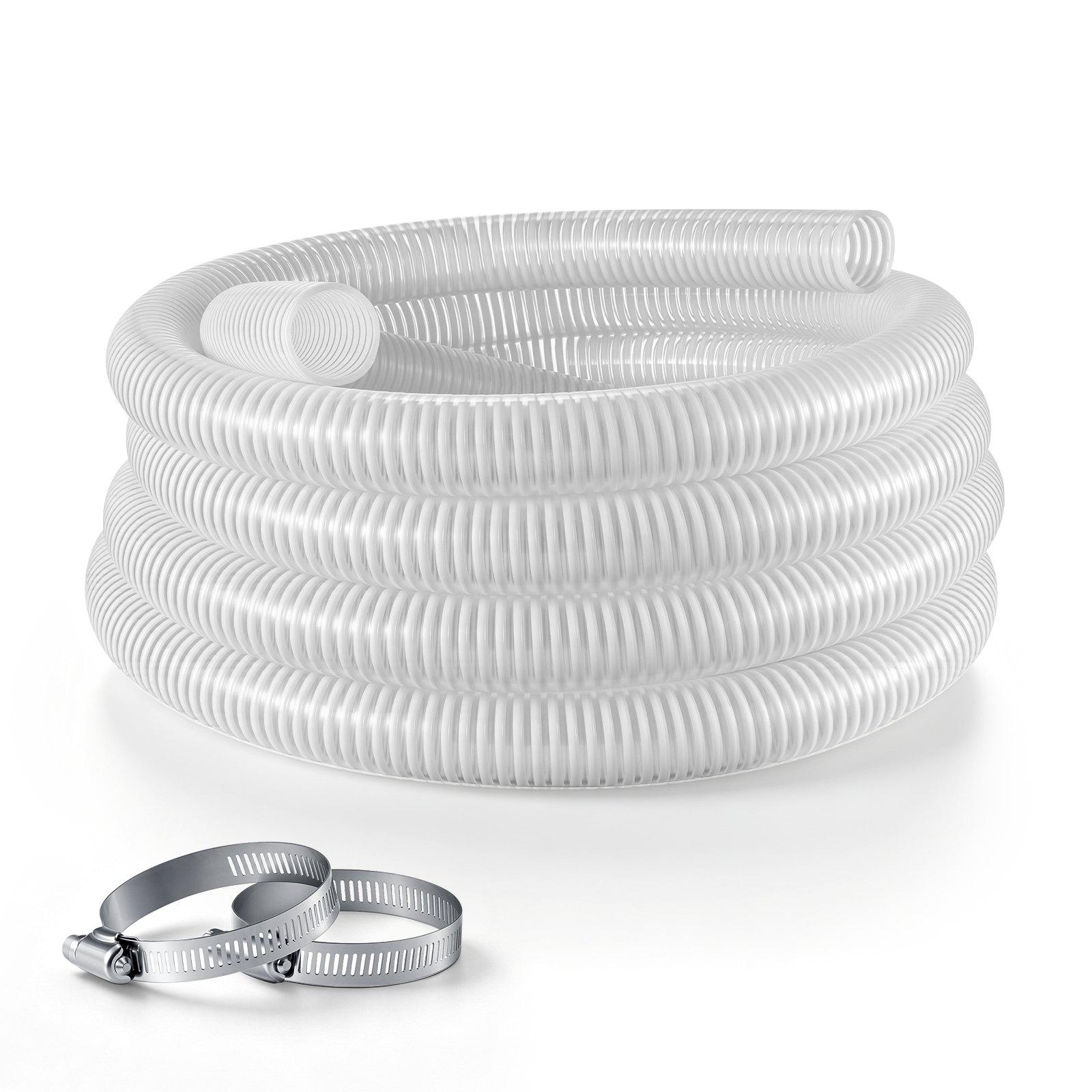 Tugev PVC-imivooliku komplekt klambritega, 2 tolli × 7,6 m, kõrge rõhu-, ilmastiku- ja lõhkemiskindlus, basseini, mustaveepumbale ja vee teisaldamiseks, valge
