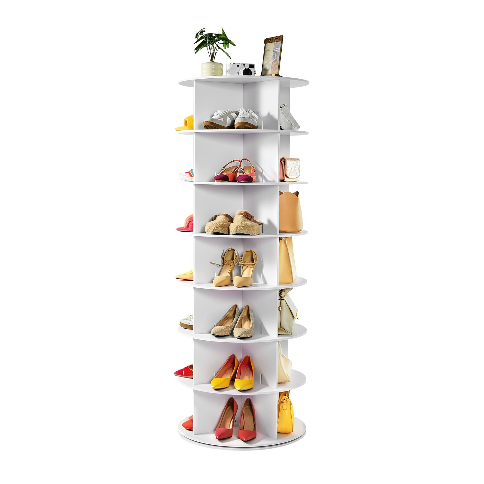 7-Astmeline pöörlev kingariiuli torn, 360° pöörlev kingariiul, pöörlev hoiustamisümmargune karusselldisplei, eraldiseisev laisk susan korraldaja displei magamistuppa, elutuppa, esikusse, garderoobi, valge