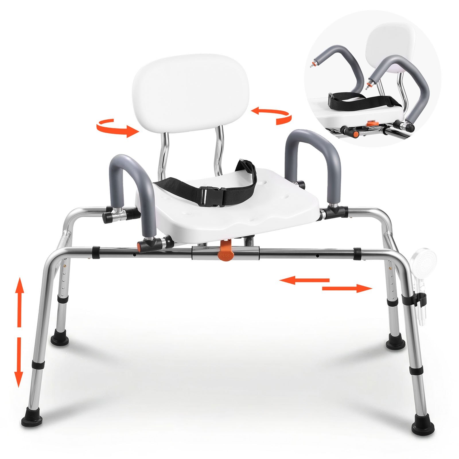 Libisev dušitool, 180 kg vanni ümberpaigutamise pink pöörleva istmega