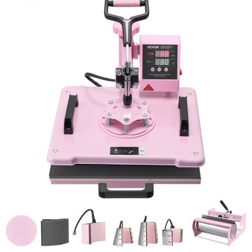 Digitaalselt täpselt juhitav 8-ühes termopress, 300 × 380 mm, 6–30-untsiste joogitopside press ja 360° küljele pööramine, särkidele, kruusidele, mütsidele ja taldrikutele, roosa