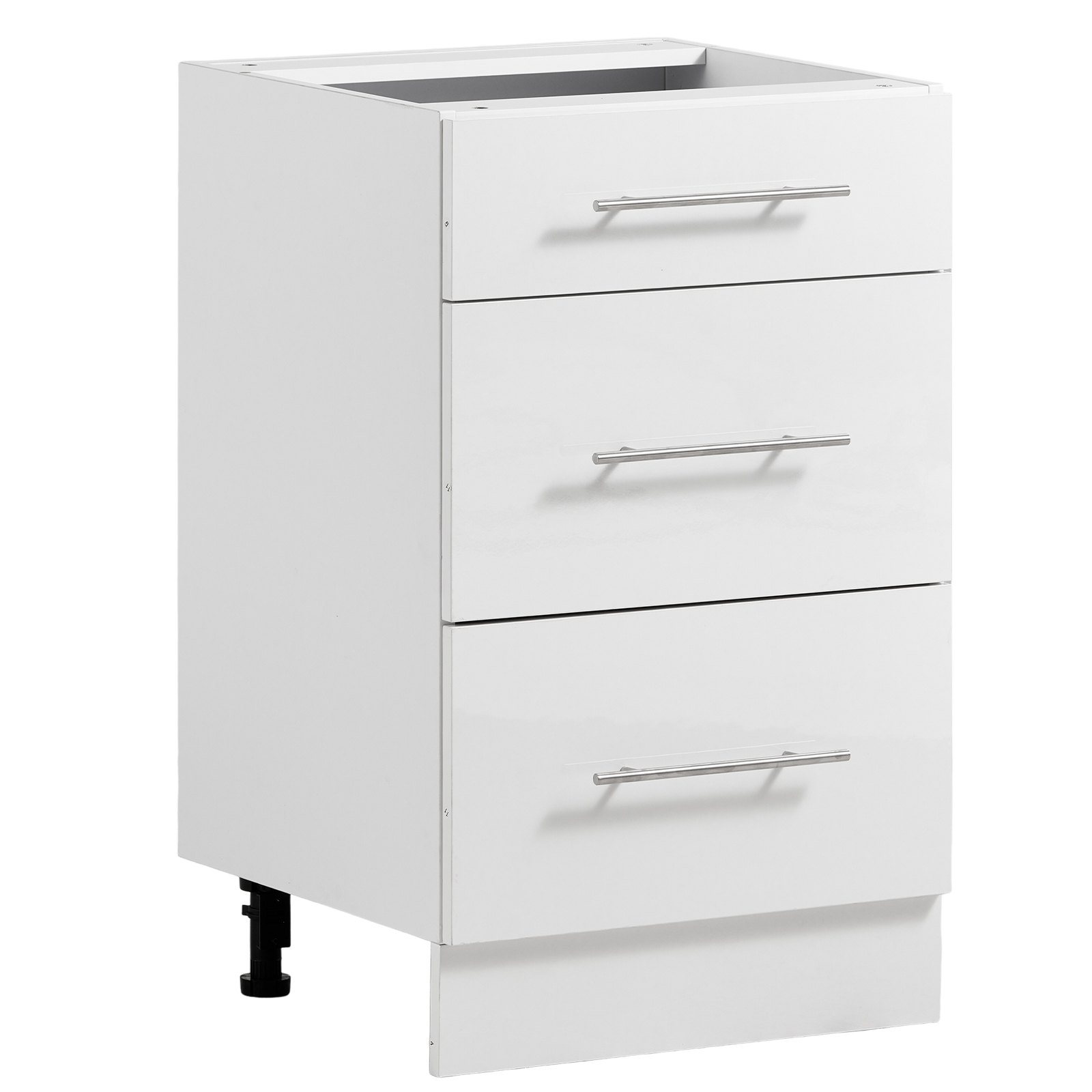 Kokkupanekuks valmis Shaker-stiilis aluskapp, valge, laius 50 cm, 500 × 475 × 815 mm (L × S × K), 3 sahtlit, vaikselt sulguvad kinnitused ja korralik servakant, koju, kontorisse ja pesuruumi