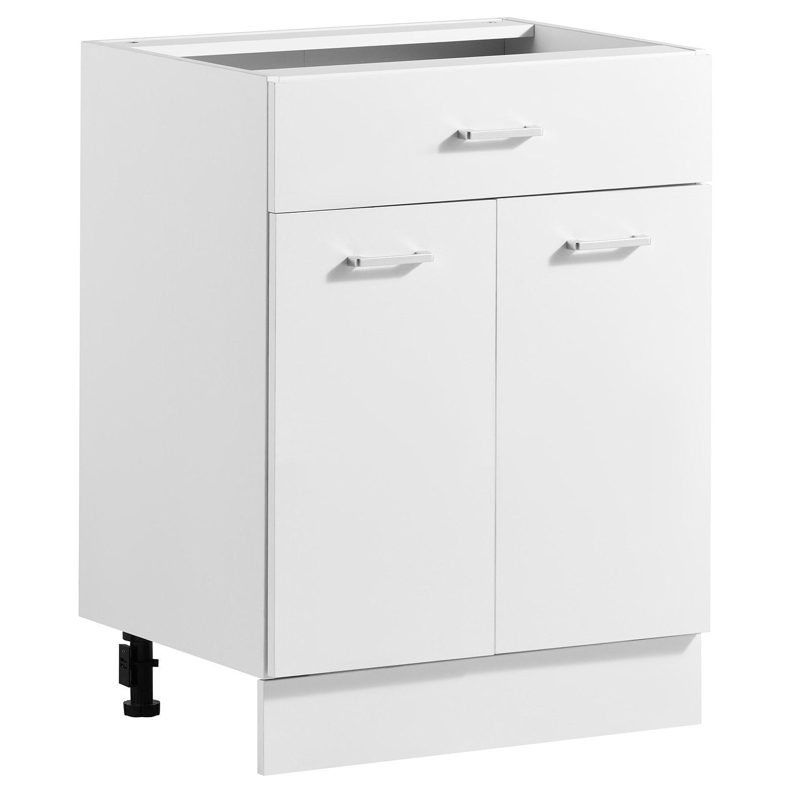 Kokkupanekuks valmis Shaker-stiilis aluskapp, valge, laius 60 cm, 600 × 475 × 815 mm (L × S × K), 2 ust, 1 sahtel, reguleeritav riiul ja vaikselt sulguvad kinnitused, koju, kontorisse ja pesuruumi