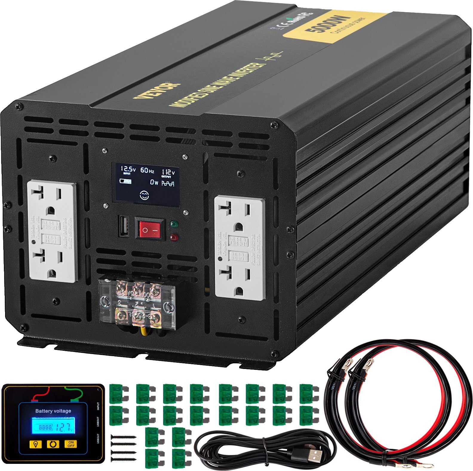 Toiteinverter modifitseeritud siinuslaine inverter 5000 W DC 12 V AC 110 V LCD-le