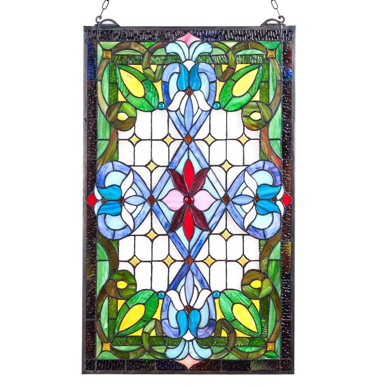 Vitraažakna paneel, 433 x 731 mm, Tiffany stiilis rippuv aknapaneel ketiga