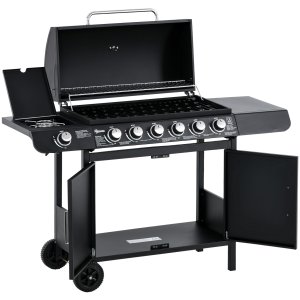 Gaasigrill 7 põletiga, termomeetriga, BBQ-grill, kaasaskantav grill, must