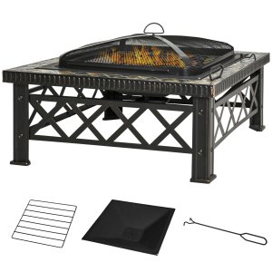 3-ühes lõkkekauss/lõkkeauk sädemevõrgu, grillresti, jääämbri ja aiagrilliga, must, 76 cm x 76 cm x 47 cm