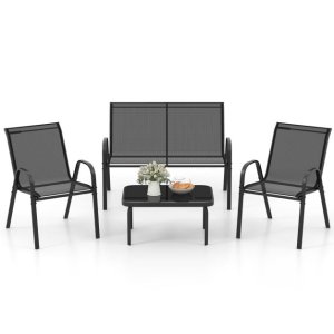 4-osaline terrassimööblikomplekt, vestluskomplekt kohvilauaga, 51 x 71 x 35 cm, hall