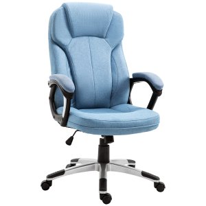 Kontoritool, arvutitool, pöördtool, kõrguse reguleerimise võimalusega, kiiktool peatoe ja polsterdatud käetugedega, ergonoomiline, helesinine linane, 66 x 75 x 110–120 cm