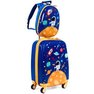 Kaheosaline laste kohver + seljakott plastist lastekärust, laste pagasi astronaudid