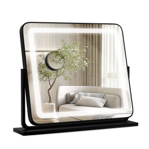Lauale paigaldatav LED-valgustusega meikpeegel tuledega 56 x 12 x 48 cm must