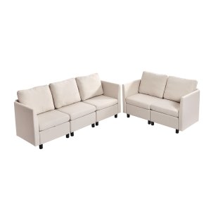 Modular Sectional Sofa, Modern 5-Seater Modular Sofa with Hidden Storage, Cloud Sectional Couch with High Rebound Sponge, Solid Wood Frame Upholstered Comfy Couch for Living Room, Bedroom, Beige