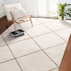Indoor Plush Area Rugs, 1.83 x 2.74 m Plush Carpet, Area Rugs Furry with Long Plushs Pile, Thick & Durable High-Pile Rug for High-Traffic Areas, Bedroom, Non-Shedding & Non-Slip Backing, Beige