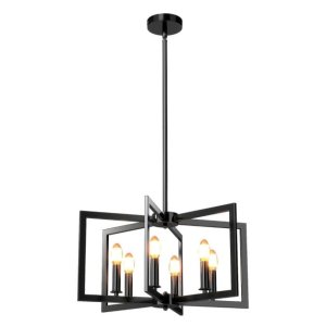 Kõrgus-reguleeritav kuue valgustipeaga must lühis ja moderne maamaja-stiilis kroonlühter, Farmhouse Chandelier, 67-157 cm, must