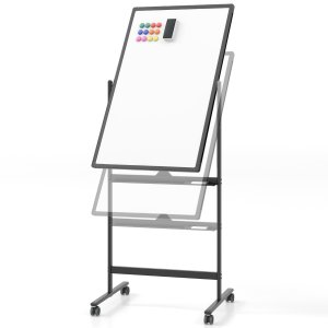 Kahepoolne mobiilne tahvel pliiatsialuse ja kooli kontoritarvikutega 60 x 90 cm must