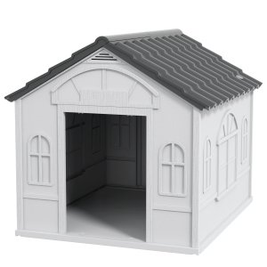 Koerakuut viilkatusega, ilmastikukindel, plastist, 65 x 75,7 x 63 cm, hall