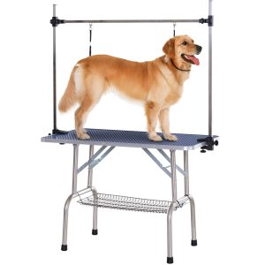 Koera trimmimislaud, reguleeritava kõrgusega, kokkupandav, koerte trimmimislaud, koerte trimmimislaud, lõikelaud, trimmimislaud korviga koertele ja kassidele kuni 100 kg, sinine
