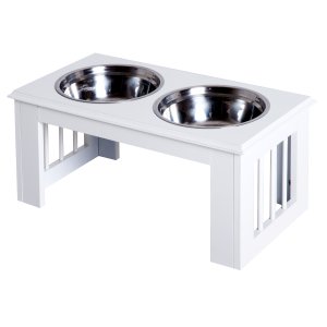 Koera söögijaam, libisemiskindel, 58,4 x 30,5 x 25,4 cm, valge, 2 l kausi kohta