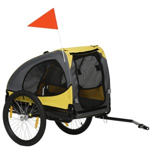 Koerahaagis kuni 20 kg, võrgust aken, rullkatus, universaalne haakeseade, terasraam, kollane, 140 x 71 x 83 cm