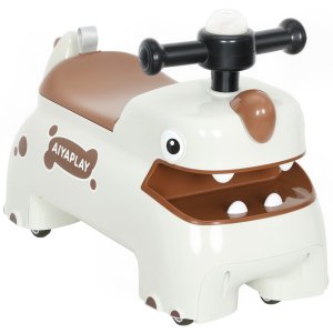 Lükatav auto, dinosaurusekujundusega, rool, tuled, helid, 4 ratast, kreemvalge+pruun
