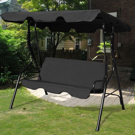 Hollywoodi stiilis 3-kohaline aiakiik päikesevarjuga roheline/pruun/must 172 x 154 x 110 cm – must