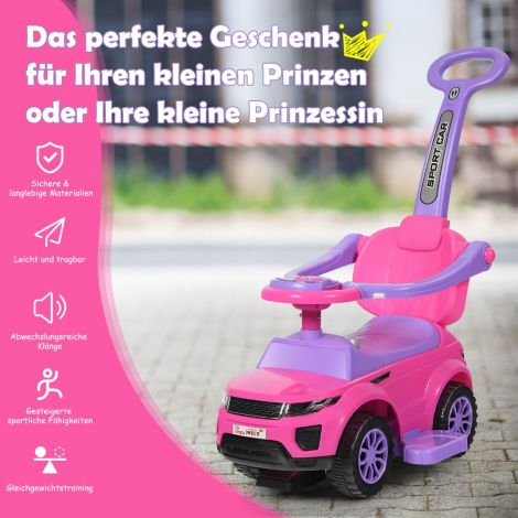 3-ühes laste lükkeauto helisignaali, muusika ja valgusega 89 x 43 x 84 cm roosa