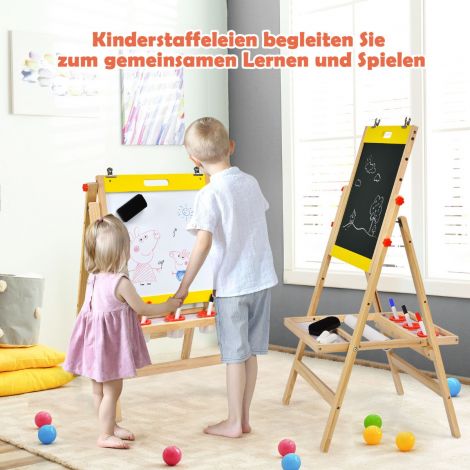 3-in-1 laste tahvel, kokkupandav, kõrguse reguleeritav puidust tahvel lastele 50,5 x 53,5 x 79–104 cm, naturaalne + kollane