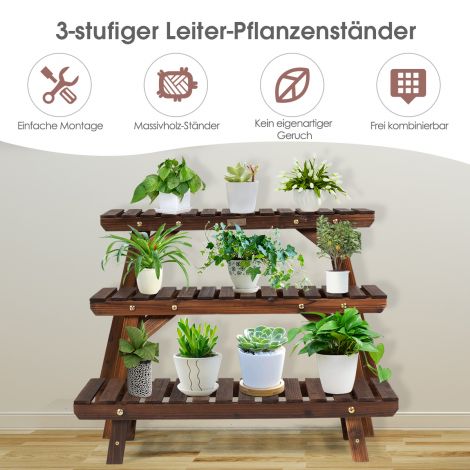 Puidust taimealus, 3-astmeline nurgataimede riiul, 3-osaline lillealus, pruun