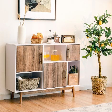 Sideboard põrandariiul kummut multifunktsionaalne kapp 95 x 31 x 76 cm valge + kohvipruun