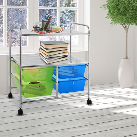 Rullkäru 4 sahtliga vannitoa rullkonteiner köögikäru ratastel 58,5 x 37 x 75 cm – sinine ja roheline