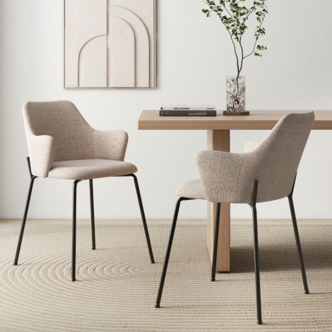 2-osaline söögitoolide komplekt, polsterdatud aktsenttoolid kumerate seljatugedega, 60 × 54 × 84 cm, beež