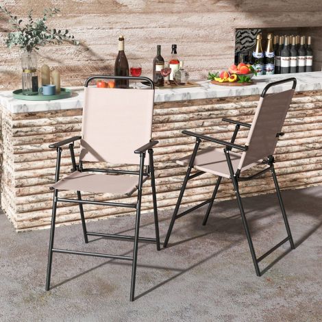 2-osaline aiatoolide komplekt, kõrged kokkupandavad toolid jalatoega, istumiskõrgus 63 cm, beež + metall