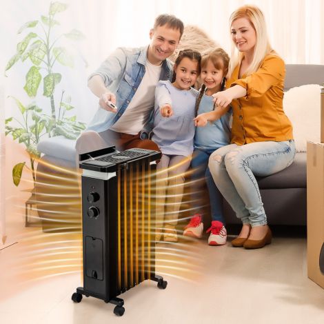 Kaasaskantav õlitäidisega radiaator 3 kütteastmega ja universaalratastega, must