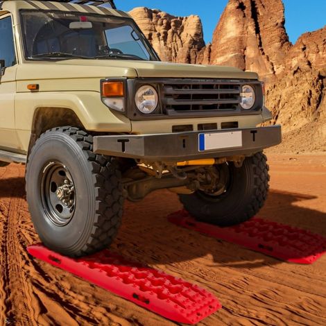 2 tk veojõuabi liivaplaadid, off-road rehvredel liiva/muda/lume jaoks, 107 × 31 × 7 cm, punane