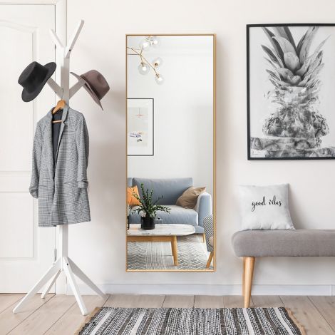 56 x 150 cm HD täispikk peegel riputamiseks või seina najale toetamiseks, kuldne seinapeegel