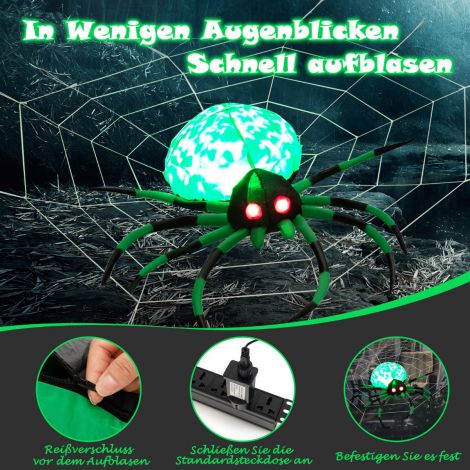 Täispuhutav Halloweeni ämblik ämblikuvõrguga, pöörleva LED-valgustusega