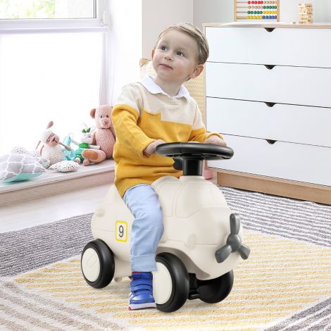Lennuki välimusega lükatav auto armsa propelleriga, lükatav sõiduk, tõukeauto, valge
