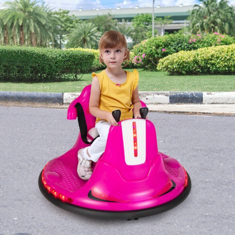 6V laste autoscooter 360° pöörlemisega, muusika ja värviliste LED-tuledega, roosa