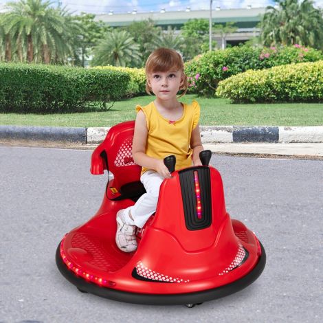 6V laste autoscooter 360-kraadise pöörlemisega, muusika ja värviliste LED-tuledega, punane