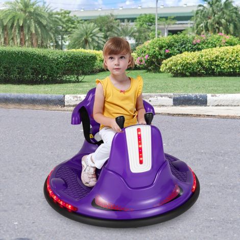 6V laste autoscooter 360-kraadise pöörlemisega, muusika ja värviliste LED-tuledega, lilla