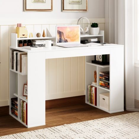 Kirjutuslaud monitorialuse ja 2 raamaturiiuliga, arvutilaud 120 × 54 × 90 cm valge