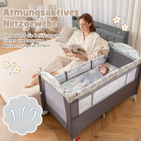 5-ühes kokkupandav lisavoodi, madratsiga reisivoodi, 2 tasemega ratastega beebivoodi, hall