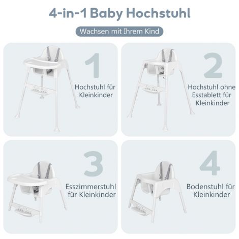4-ühes beebi ja laste söögitool eemaldatava kandikuga, valge
